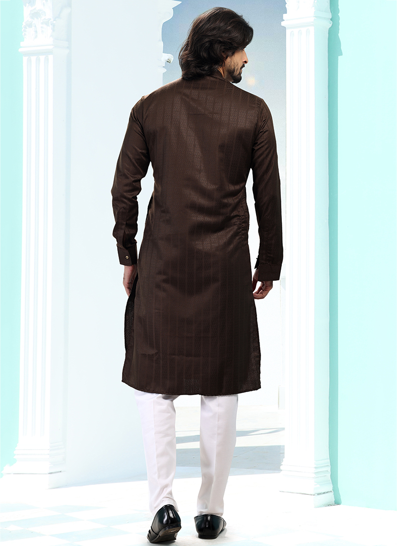 Buy Coffee Silk Traditional Wear Weaving Kurta Pajama Online From